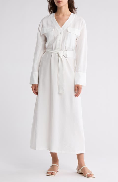 Long Sleeve D-Ring Belt Shirtdress