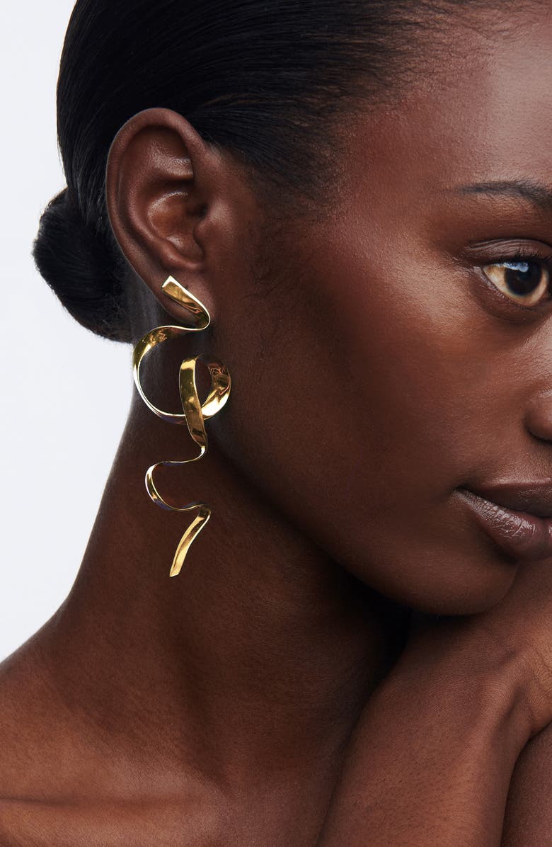 Sterling King Allegro Ribbon Drop Earrings, Alternate, color, Gold
