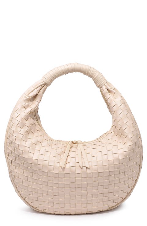 Woven Faux Leather Hobo Bag