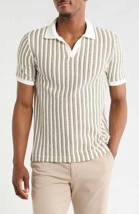 DENIM AND FLOWER Geo Stripe Cotton Blend Polo