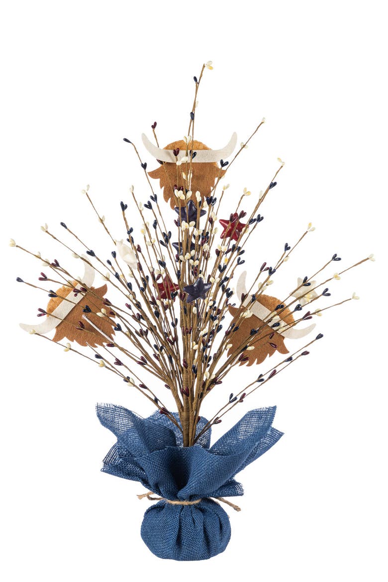21"H Patriotic Americana Highland Cow and Berry Table Tree, Alternate, color, Blue