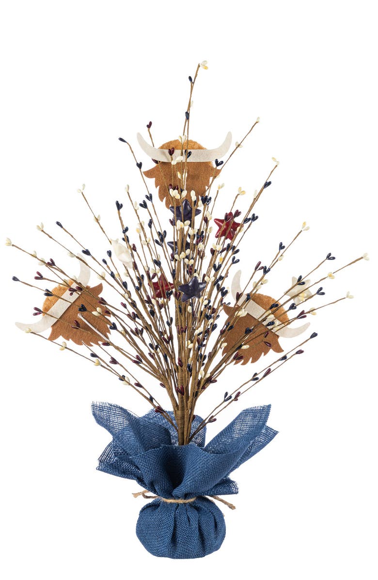 Glitzhome 21"H Patriotic Americana Highland Cow and Berry Table Tree, Alternate, color, Blue