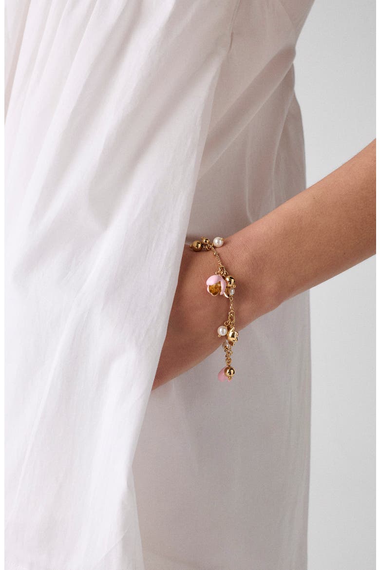 golden bloom flower charm bracelet, Alternate, color, PINK.