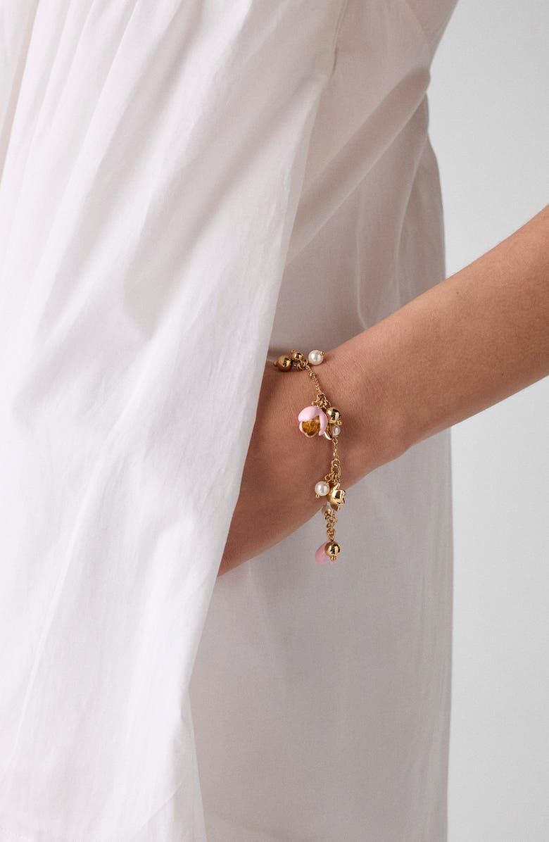 Kate Spade New York golden bloom flower charm bracelet, Alternate, color, Pink.