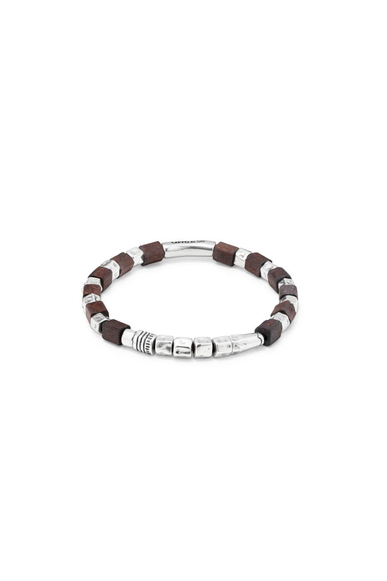 Mixed-Material Leather Bracelet, Main, color, Silver