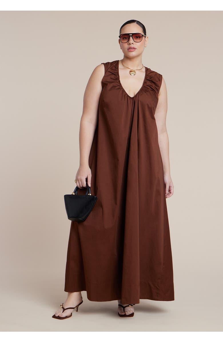 ELOQUII Shirred Neckline Tank Dress, Alternate, color, Downtown Brown
