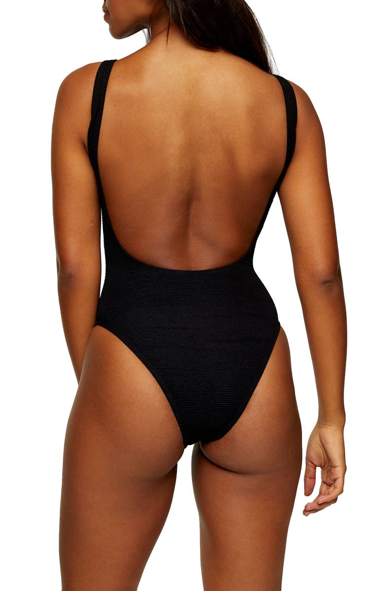 Topshop Crinkle Plunge Swimsuit, Alternate, color,
