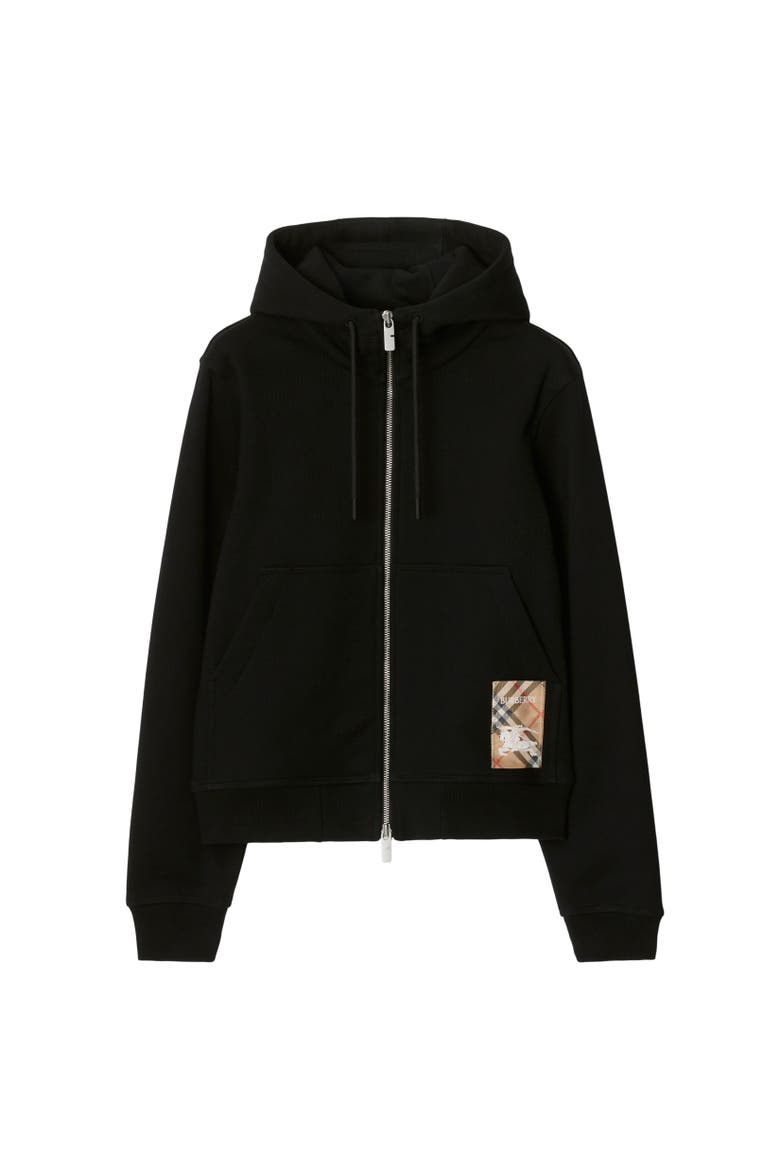 Check Label Cotton Zip Hoodie, Alternate, color, Black
