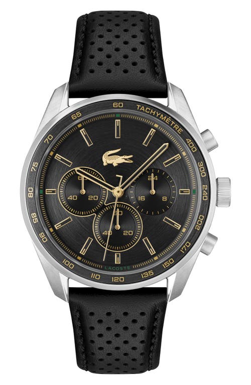 Lacoste Boston Chronograph Leather Strao Watch, 42mm In Black