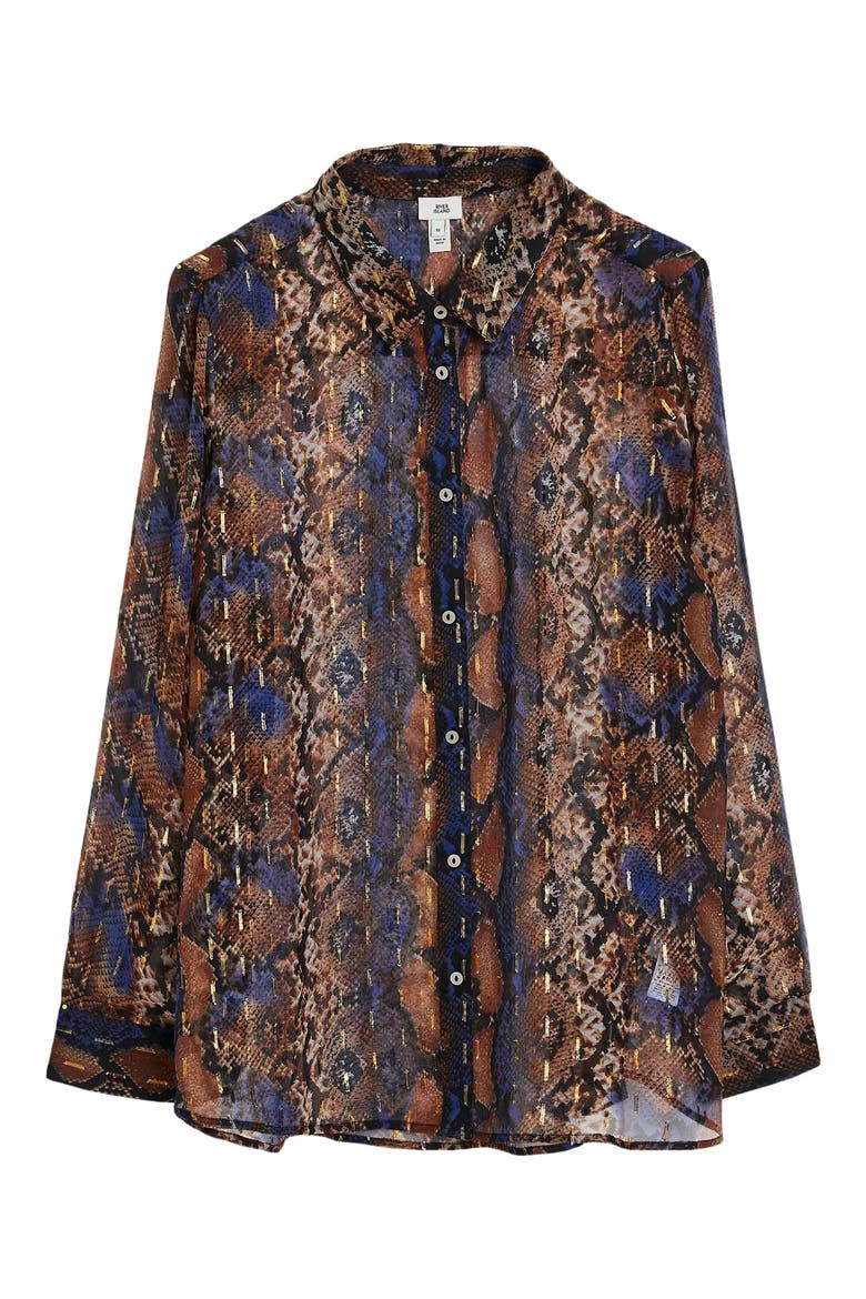 Snakeskin Print Chiffon Top, Alternate, color, BROWN