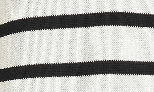 Shop Wayf Port Stripe Johnny Collar Cotton Sweater In Ivory Black