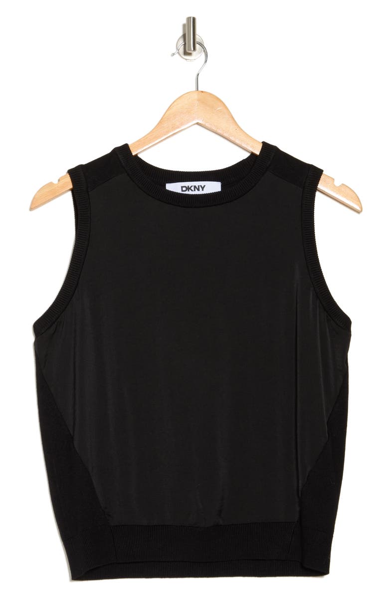 DKNY Sleeveless Mixed Media Sweater, Alternate, color, Black