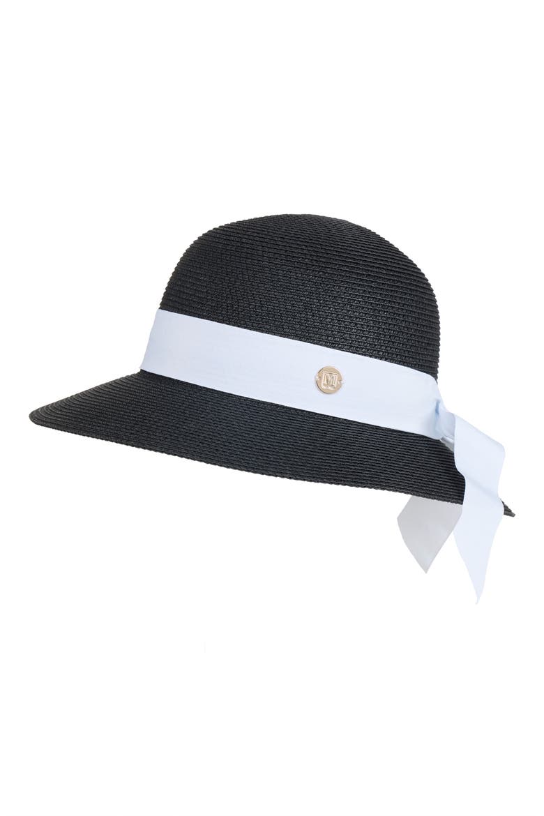 Ribbon Band Straw Sun Hat, Main, color, BLACK/WHITE