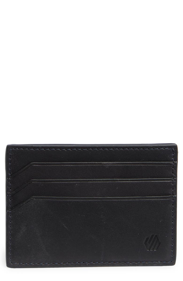 Johnston & Murphy Leather Card Wallet, Main, color, Navy