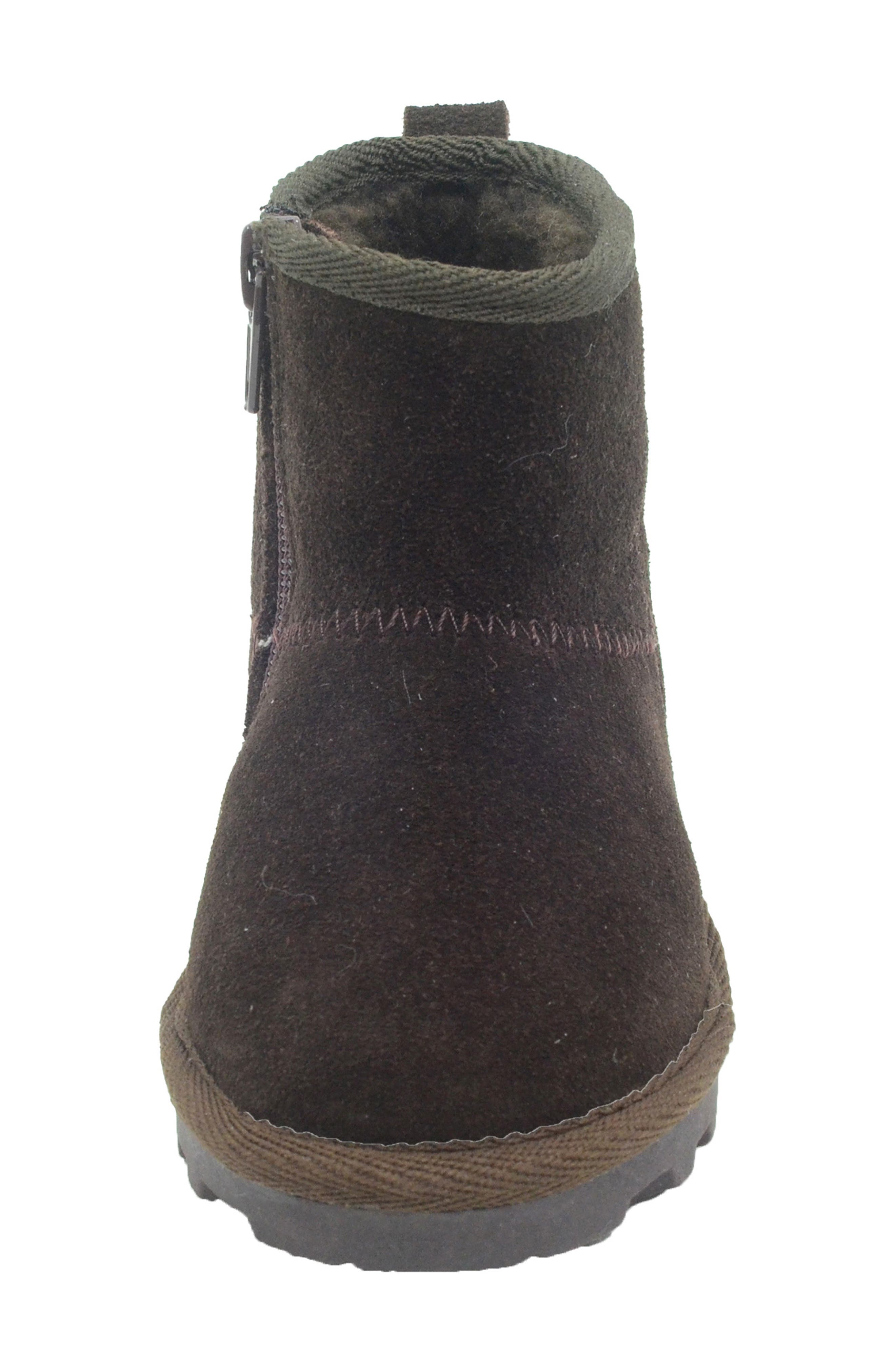 BEARPAW Kids' Bootie with Faux Fur Lining, Alternate, color, Chocolate Suede