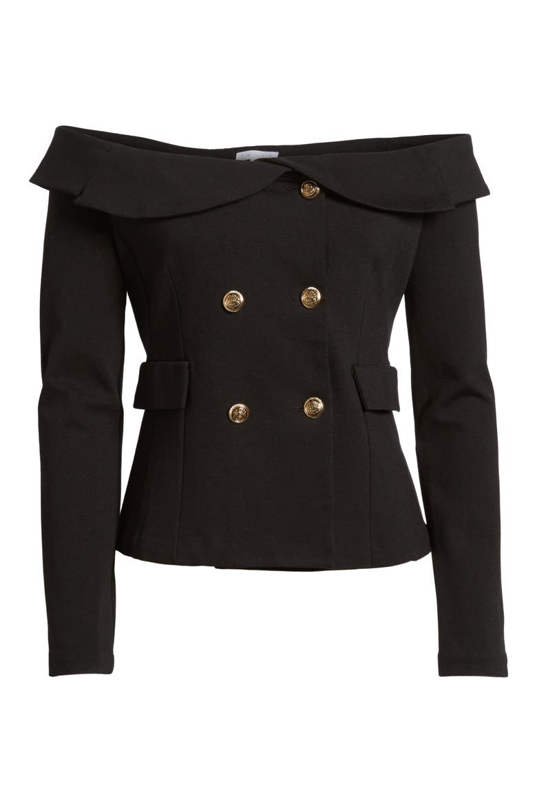 Off the Shoulder Blazer Top, Alternate, color, BLACK