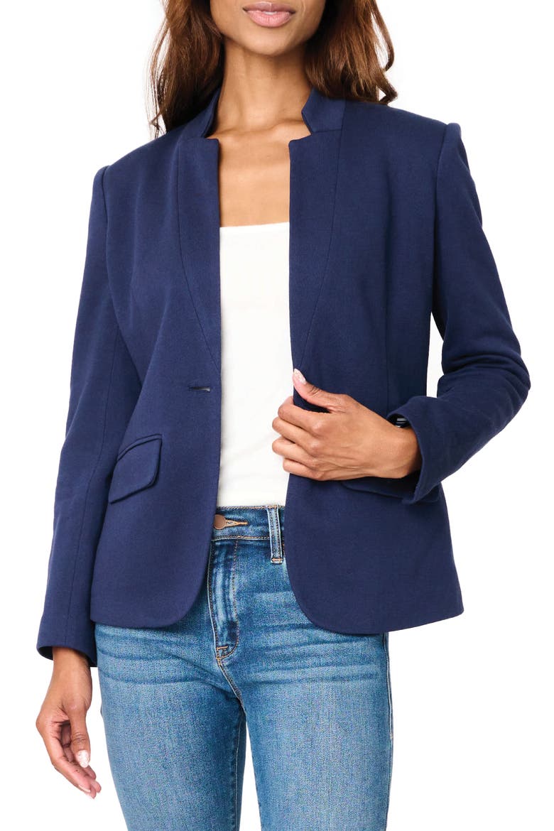 Inverted Notch Collar Cotton Blend Knit Blazer, Main, color, NAVY PEACOAT