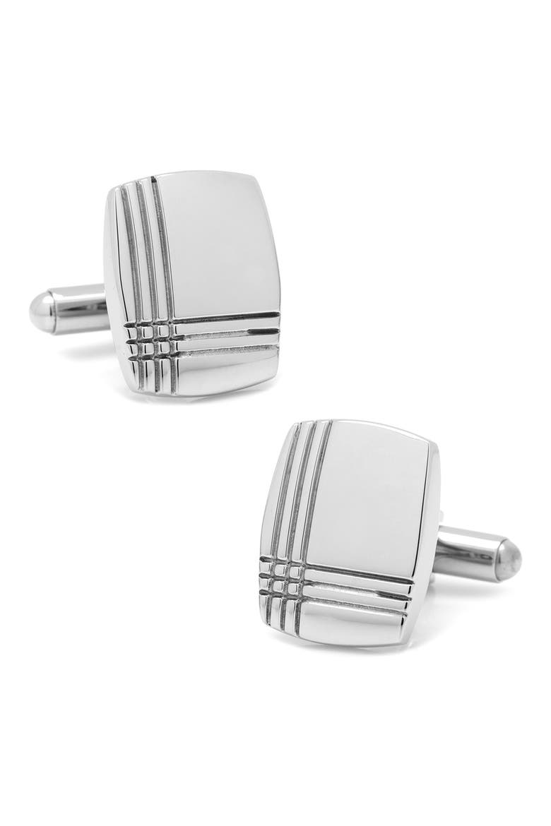 Tartan Plaid Cuff Links, Main, color, SILVER