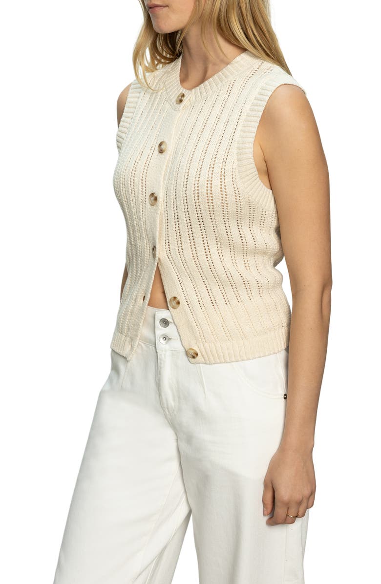 Sanctuary Pointelle Stitch Cotton Button-Up Sweater Vest, Alternate, color, 