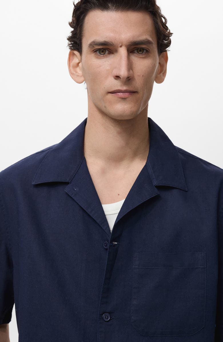 MANGO Oversize Cotton & Linen Camp Shirt, Alternate, color, Ink Blue