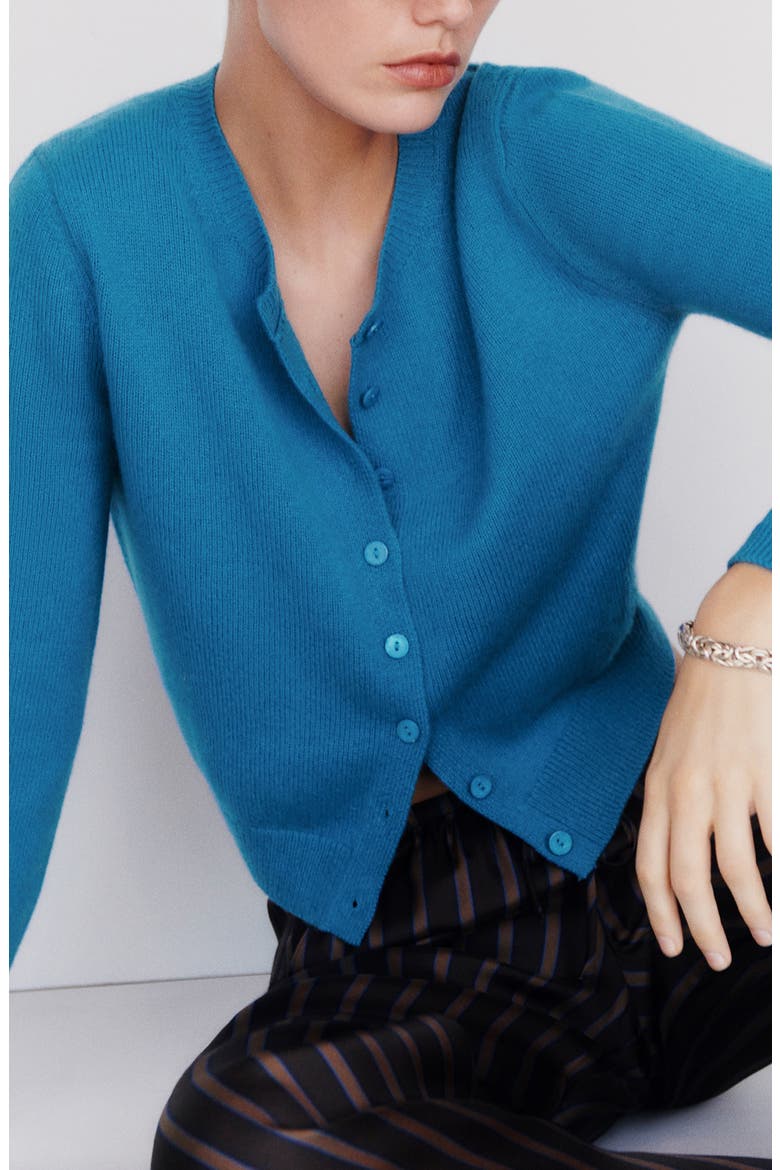 Clara Cashmere Crewneck Cardigan, Alternate, color, CERULEAN