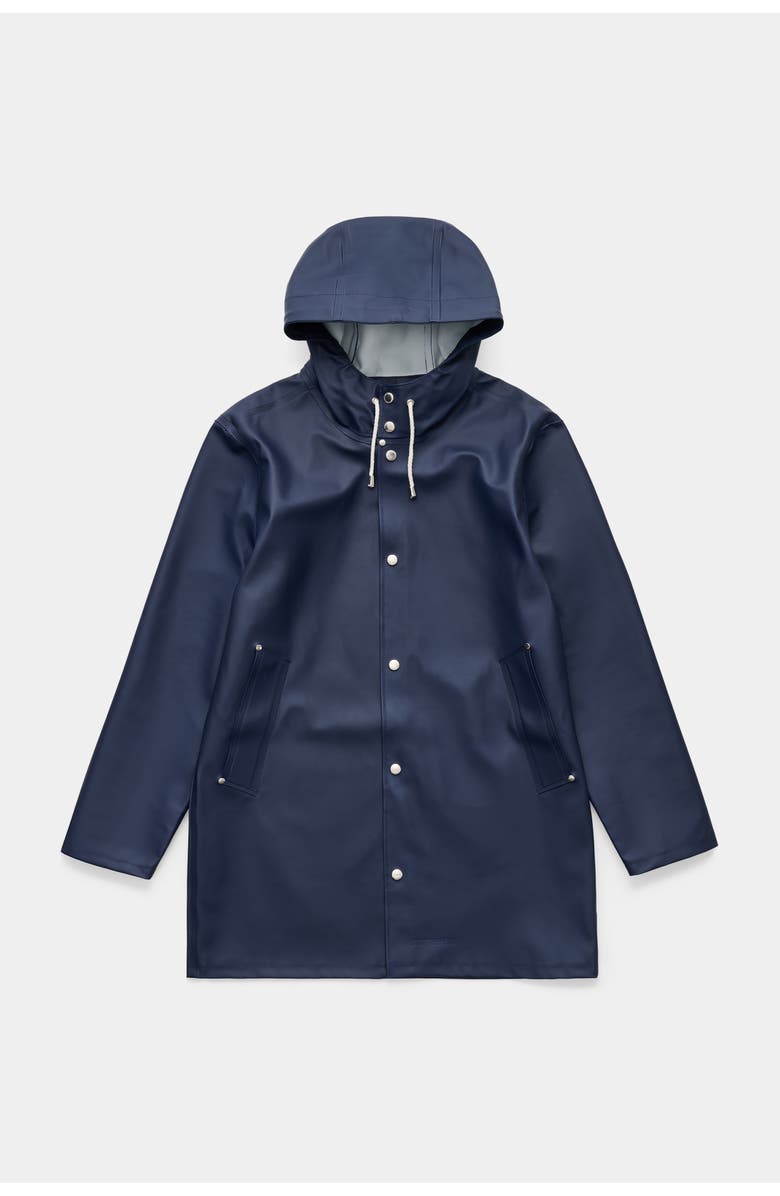 Stutterheim Stockholm Long Sleeve Hooded Raincoat, Alternate, color, Navy