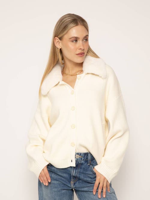 Central Park West Nola Fur Collared Oversize Cardigan In Winter Whi