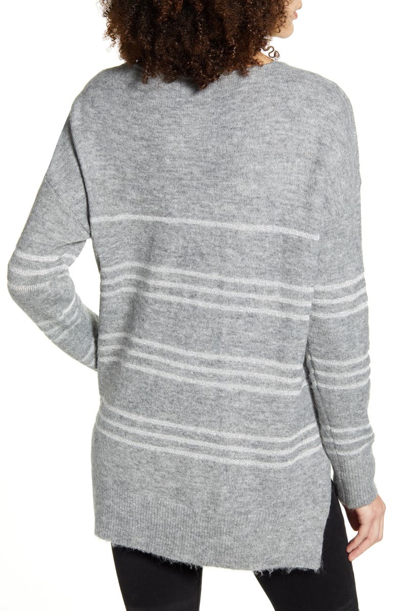 All in Favor Metallic Stripe V-Neck Tunic Sweater, Alternate, color,