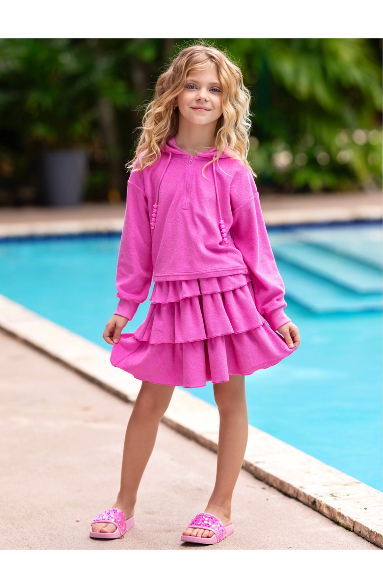 Mia Belle Girls Sweet Sorbet Ruffle Terry Hoodie and Ruffle Skirt Set, Alternate, color, Pink