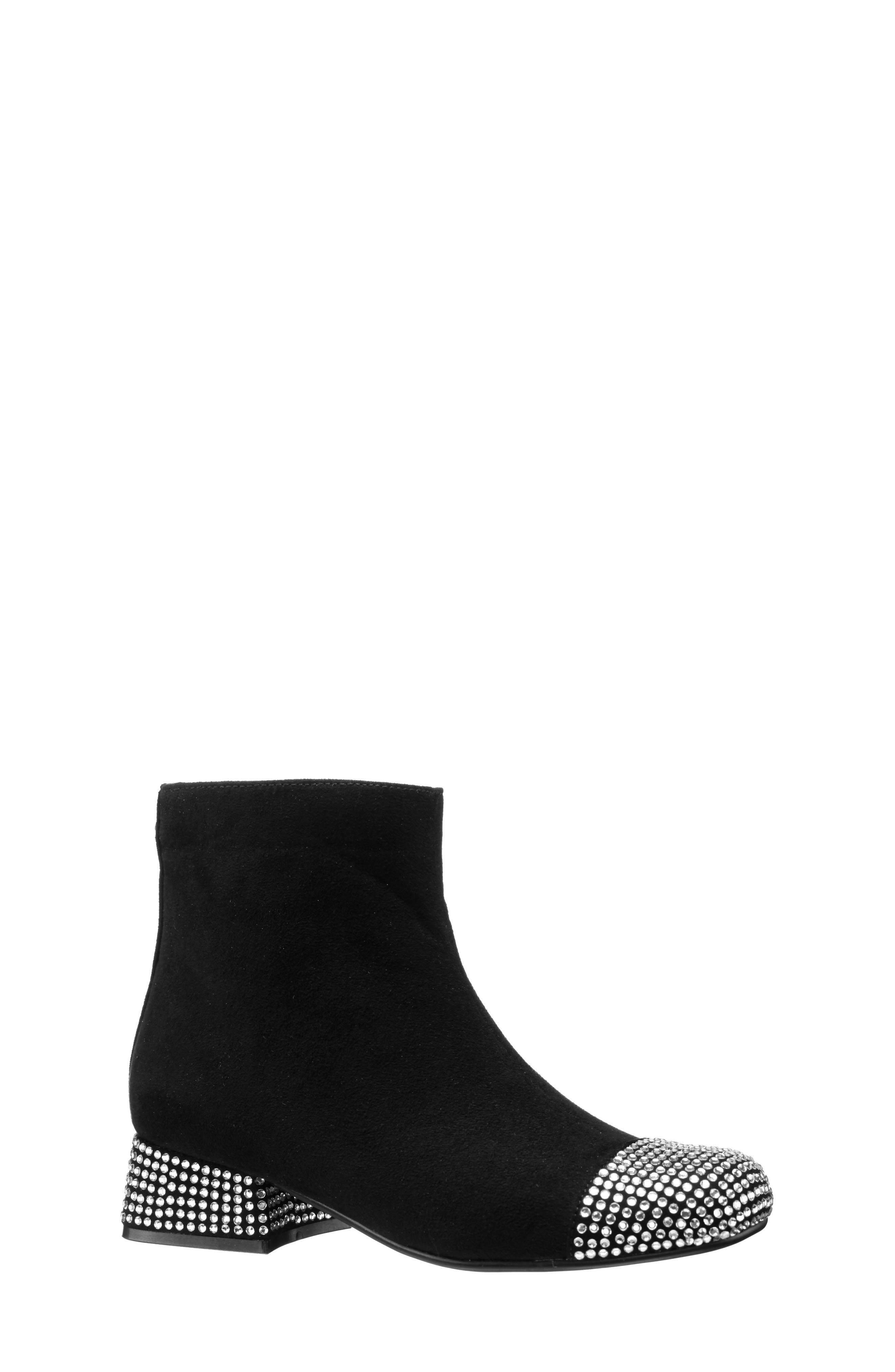 Nina Kids' Svet Cap Toe Bootie, Main, color, Black Microsuede/ Stones