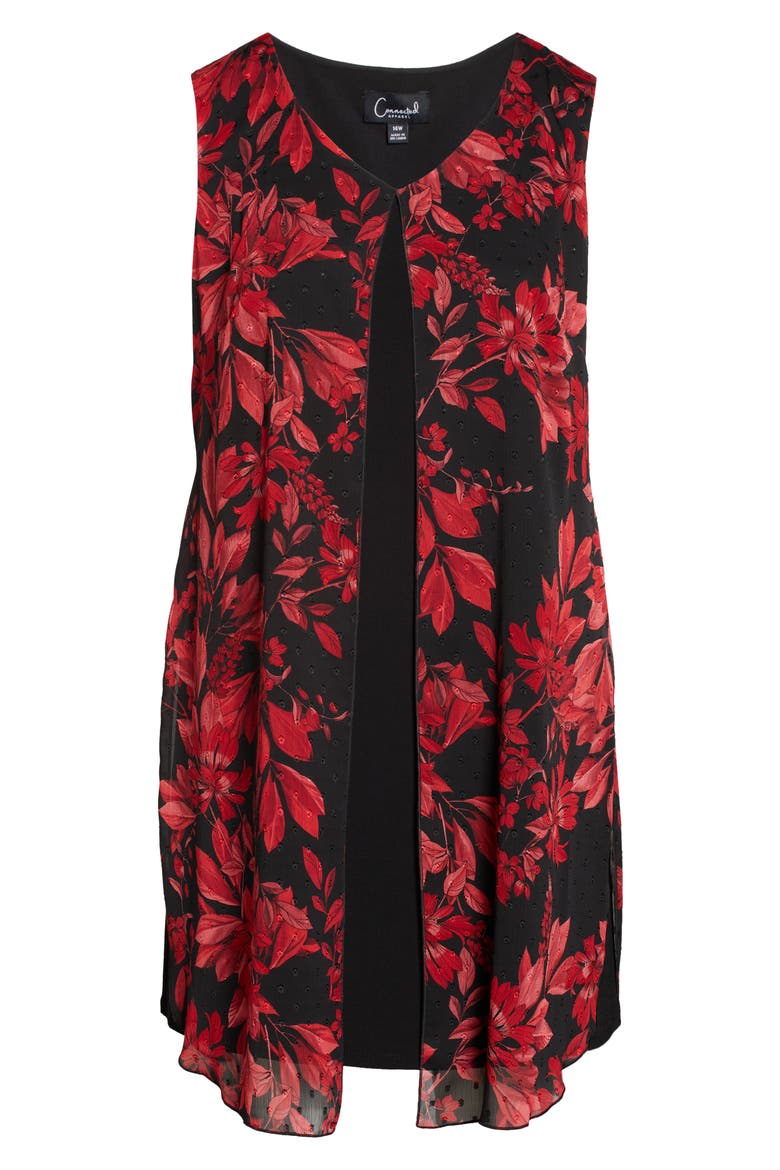 Floral Chiffon Overlay Cape Dress, Alternate, color, RED