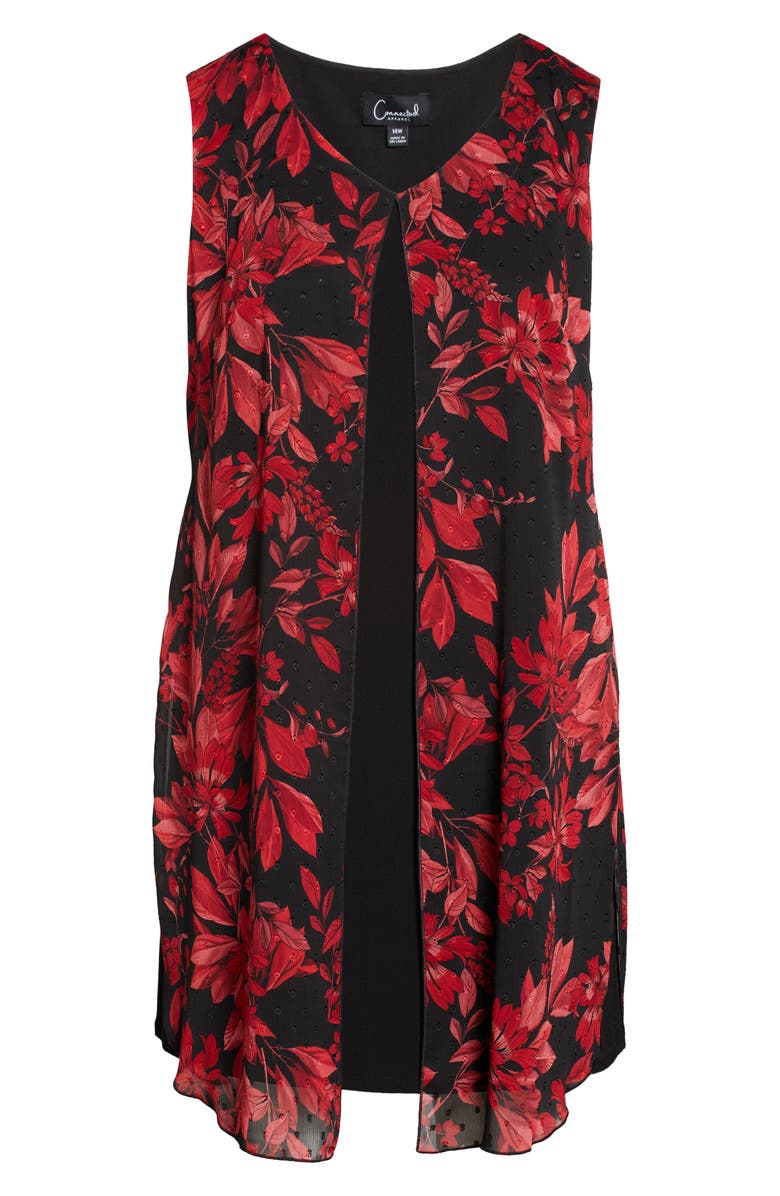 Connected Apparel Floral Chiffon Overlay Cape Dress, Alternate, color, Red