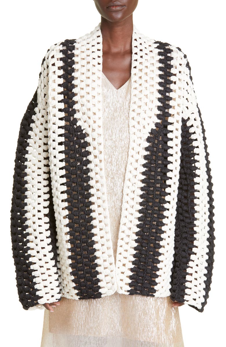 PARTOW Bicolor Stripe Open Front Crochet Cardigan | Nordstrom