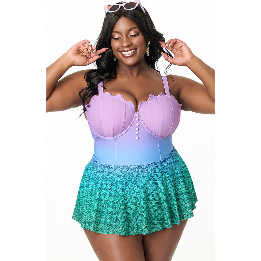 Unique Vintage Plus Size Spaghetti Strap Sweetheart Skirted One Piece Swimsuit