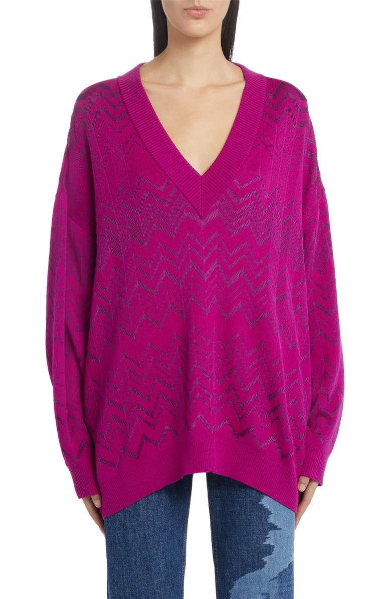 Missoni Chevron V-Neck Wool Blend Sweater, Main, color, 