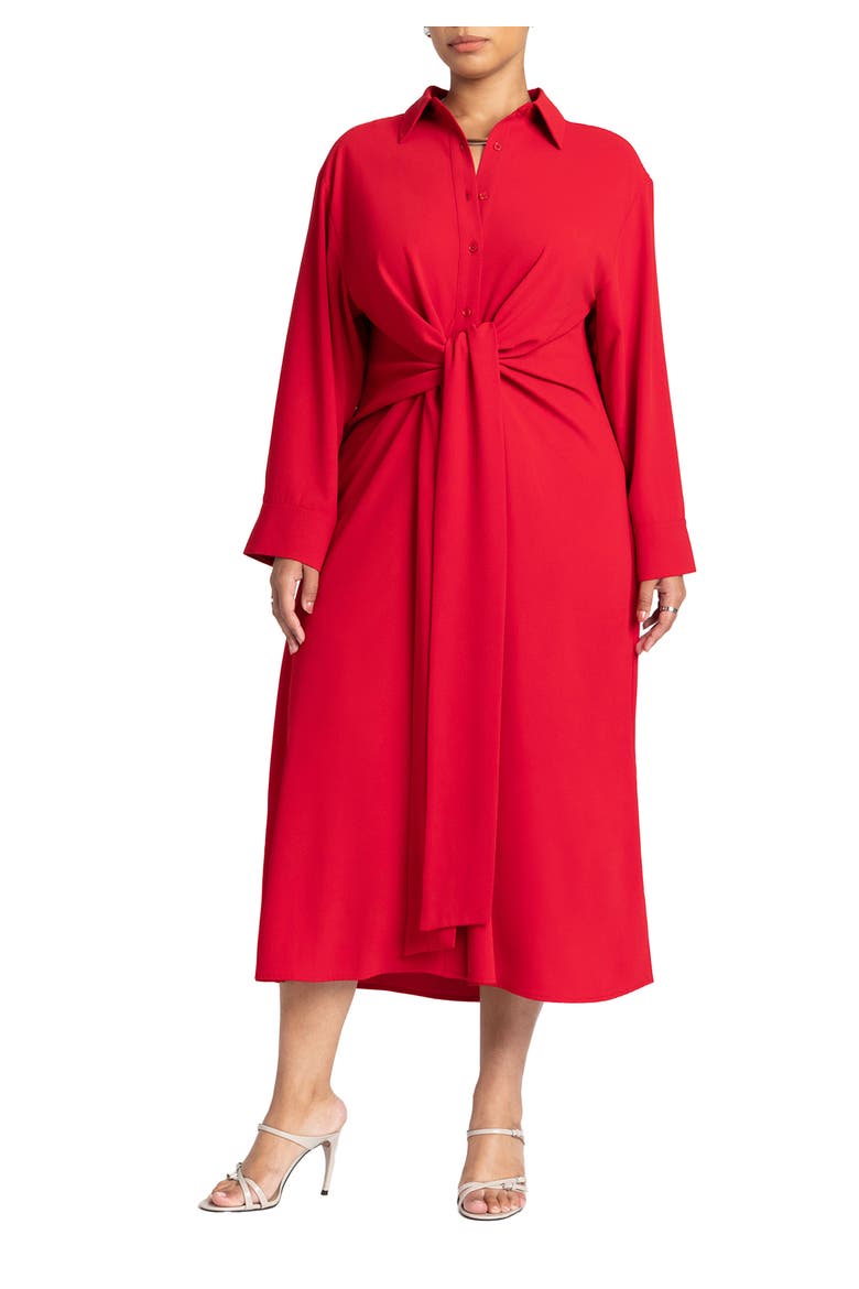 Tie Front Oversized Shirt Dress, Main, color, BARBADOS CHERRY