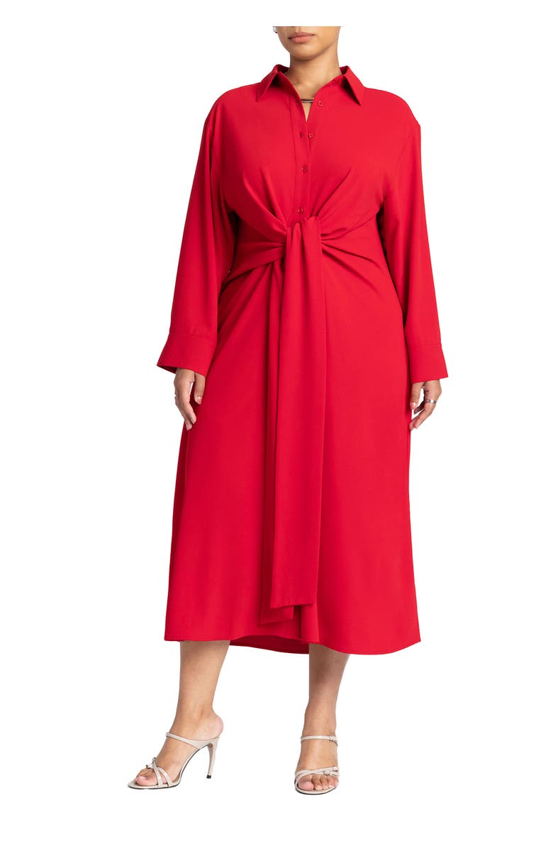 ELOQUII Tie Front Oversized Shirt Dress, Main, color, Barbados Cherry