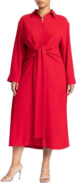 ELOQUII Tie Front Oversized Shirt Dress