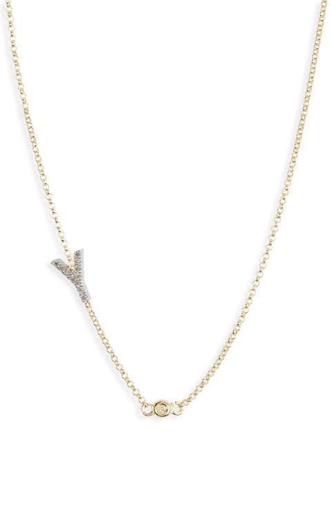 Bezel Diamond Initial Chain Necklace - 0.2ct.