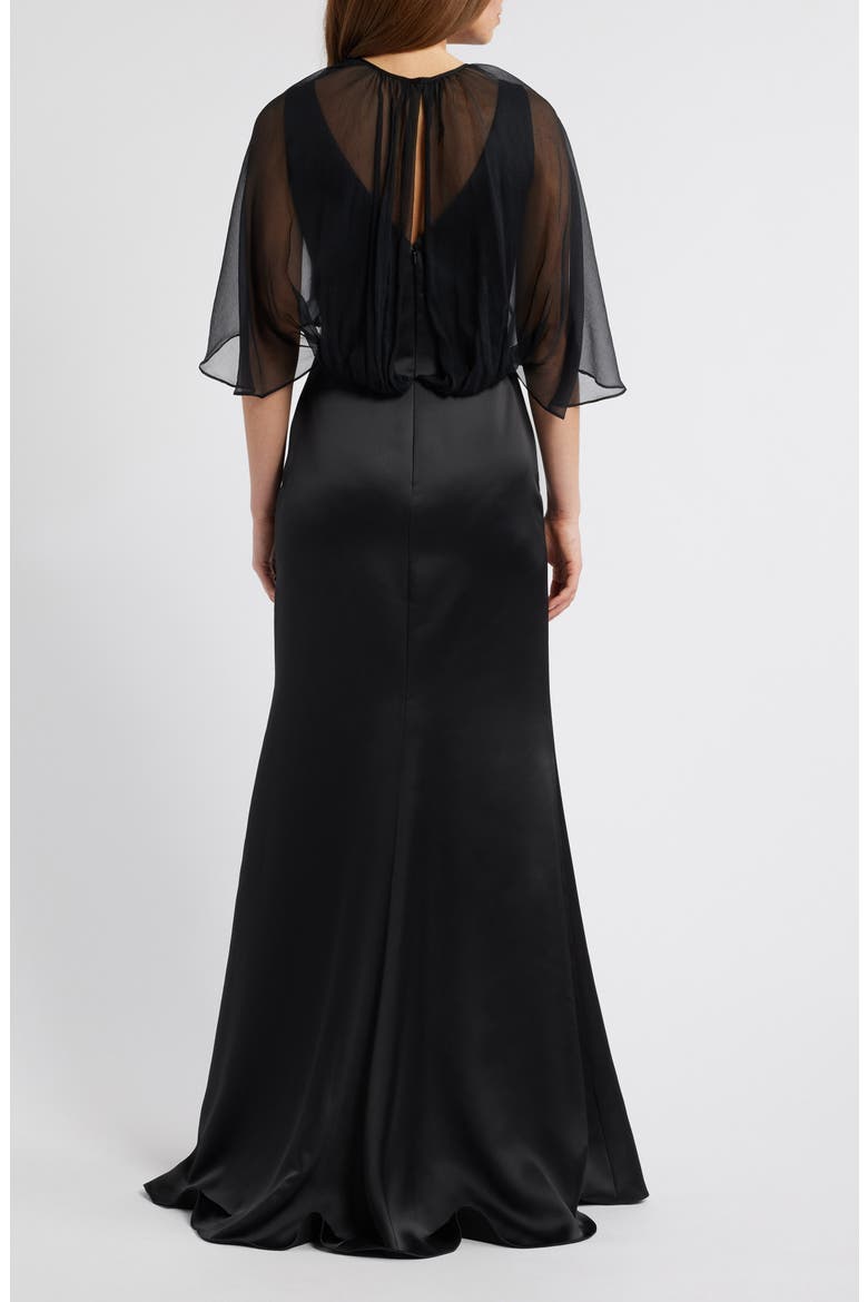 Sleeveless Satin Trumpet Gown with Silk Cape, Alternate, color, BLACK