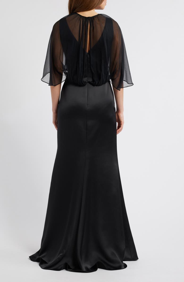 Amsale Sleeveless Satin Trumpet Gown with Silk Cape, Alternate, color, Black