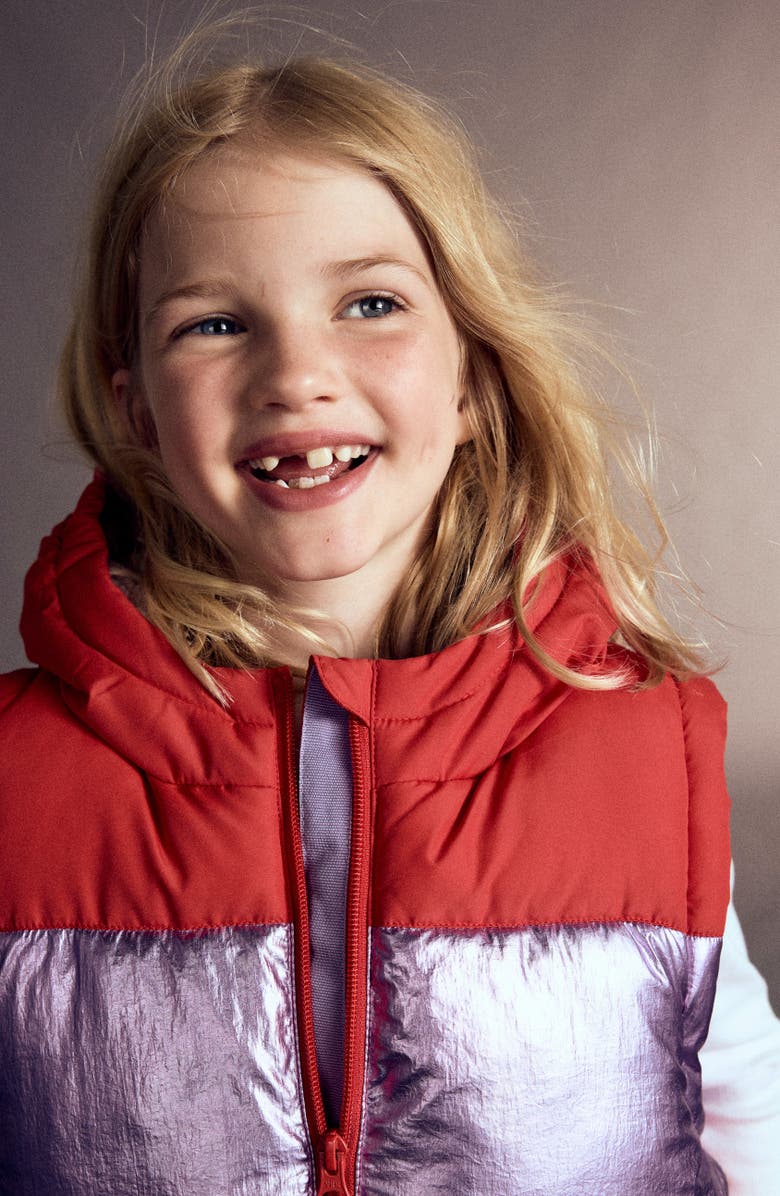 Mini Boden Kids' 2-in-1 Padded Coat, Alternate, color, Red/ Pink Metallic