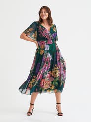Scarlett & Jo Victoria Floral Angel Sleeve Midi Dress