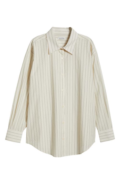 Caslonr Caslon(r) Stripe Long Sleeve Linen Blend Maxi Shirtdress In Blue- White Sandy Stripe