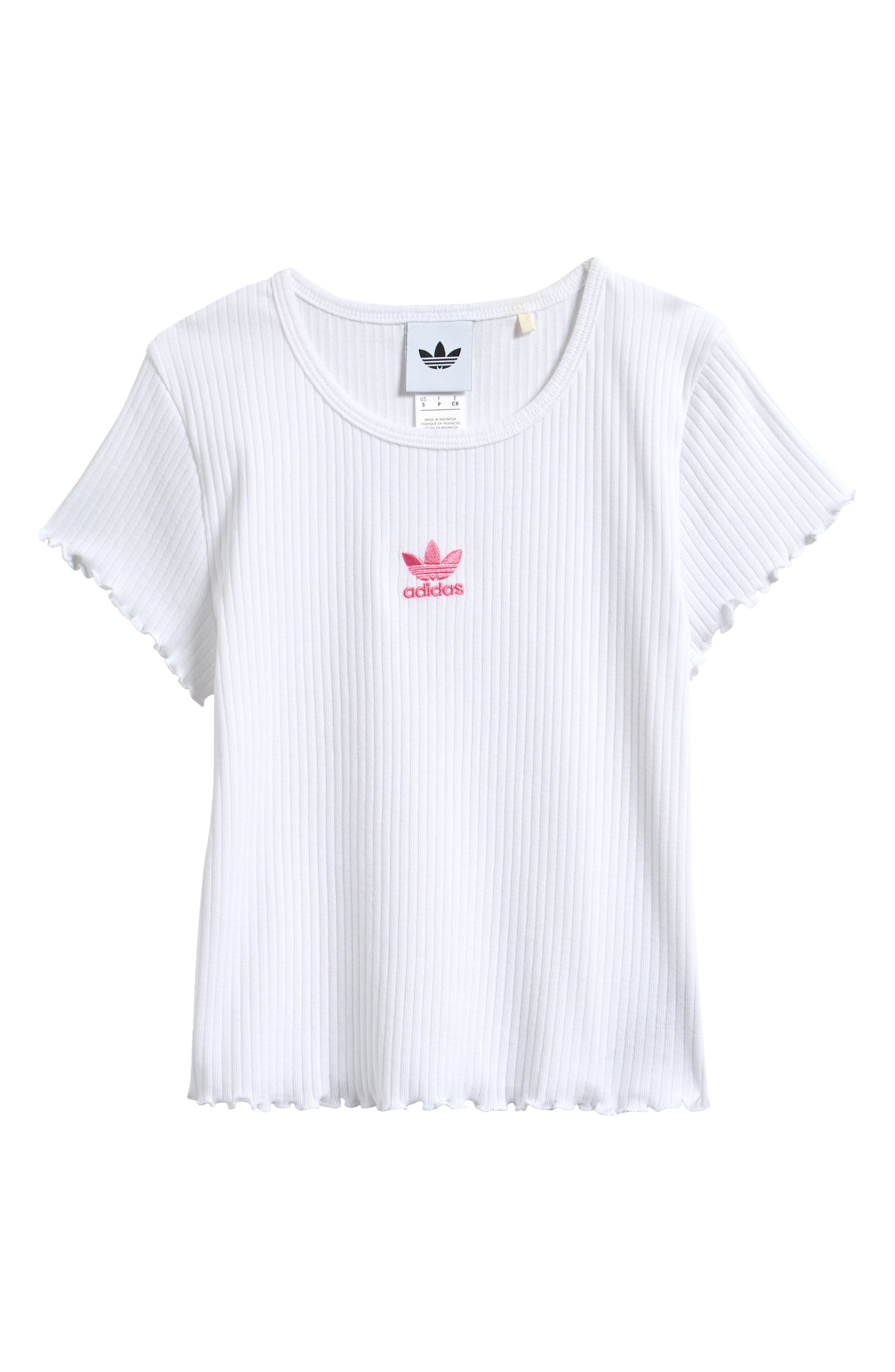 Kids' Embroidered Trefoil Lettuce Edge Rib T-Shirt