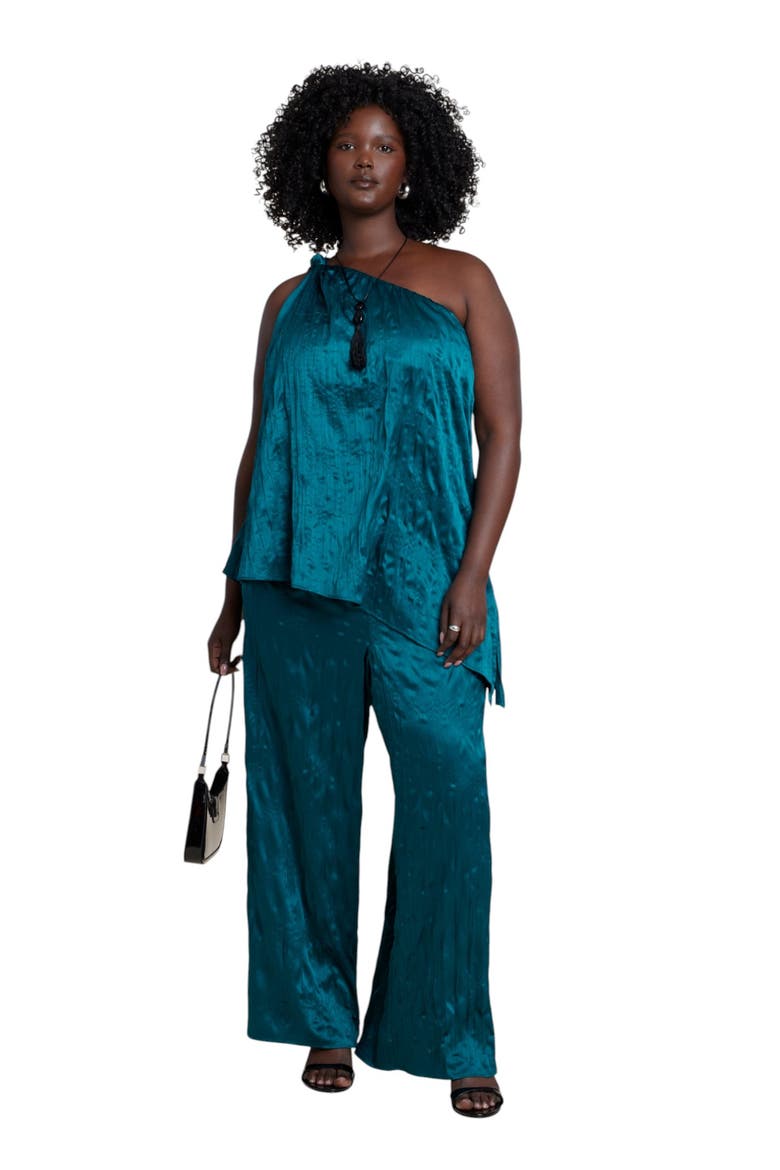 Crinkle Satin Wide Leg Pant, Alternate, color, TEAL PINE