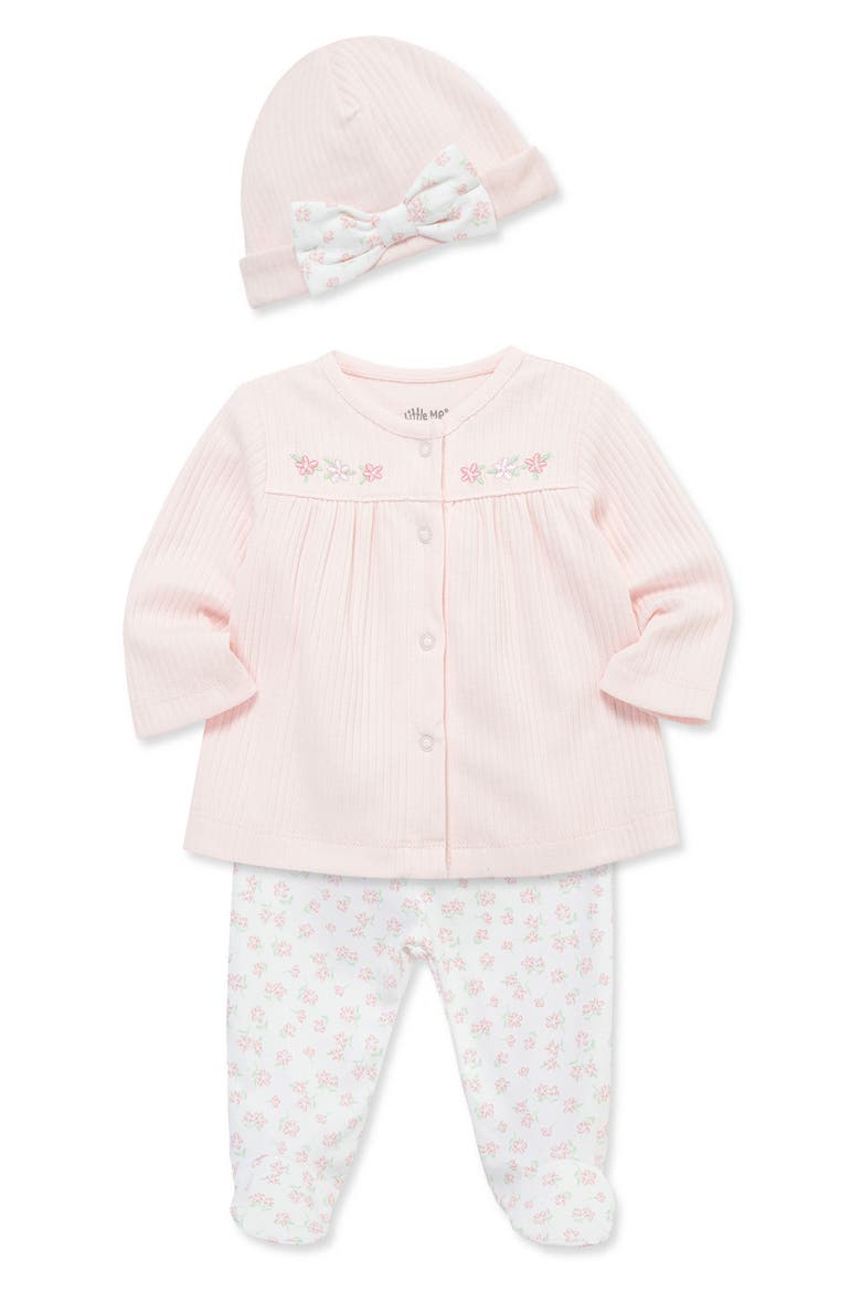 Pretty Floral Organic Cotton Cardigan, Pants & Hat Set, Alternate, color, PINK
