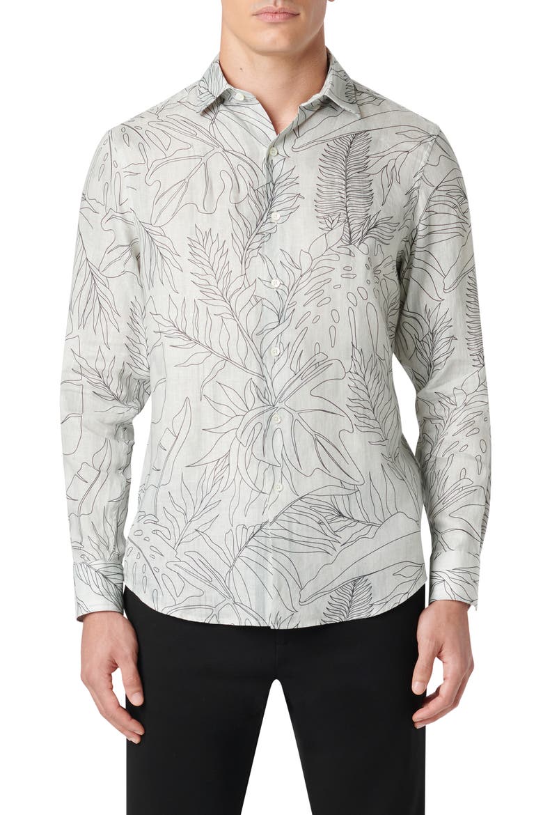 Axel Shaped Fit Woven Linen Button-Up Shirt, Main, color, CEMENT