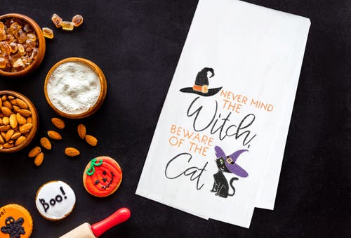 C & F Home C&f Home Beware Of The Cat Halloween Cotton Embroidered Flour Sack Kitchen Towel In Multi