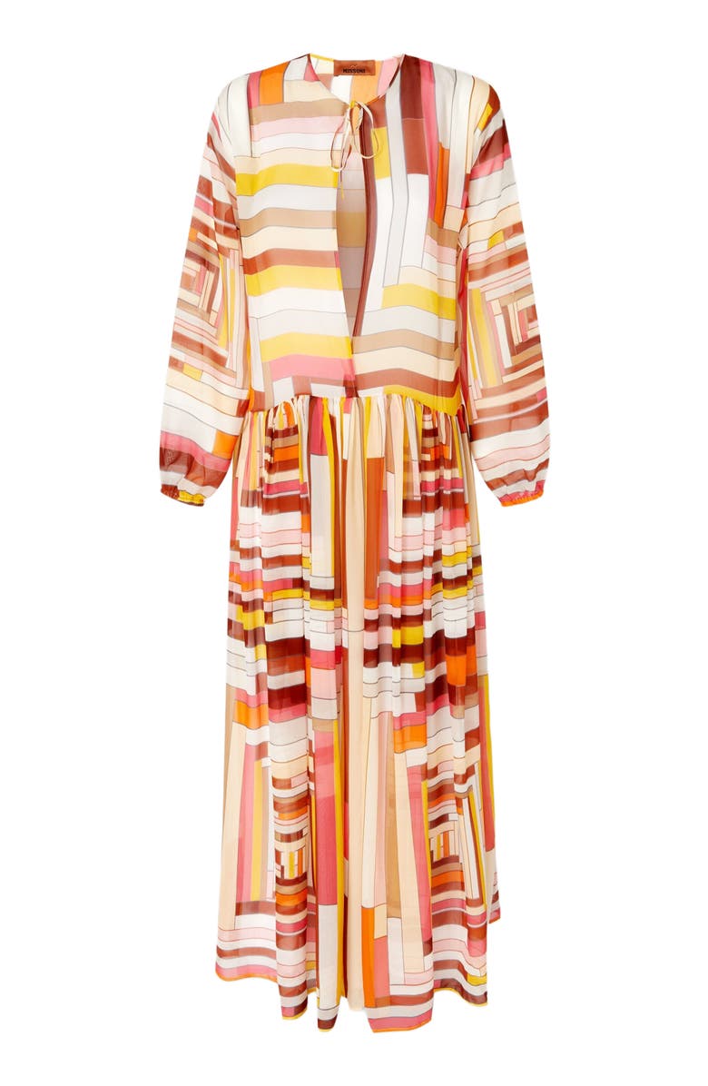 Missoni Long Cover-up Dress In Printed Silk With Long Sleeves, Alternate, color, 